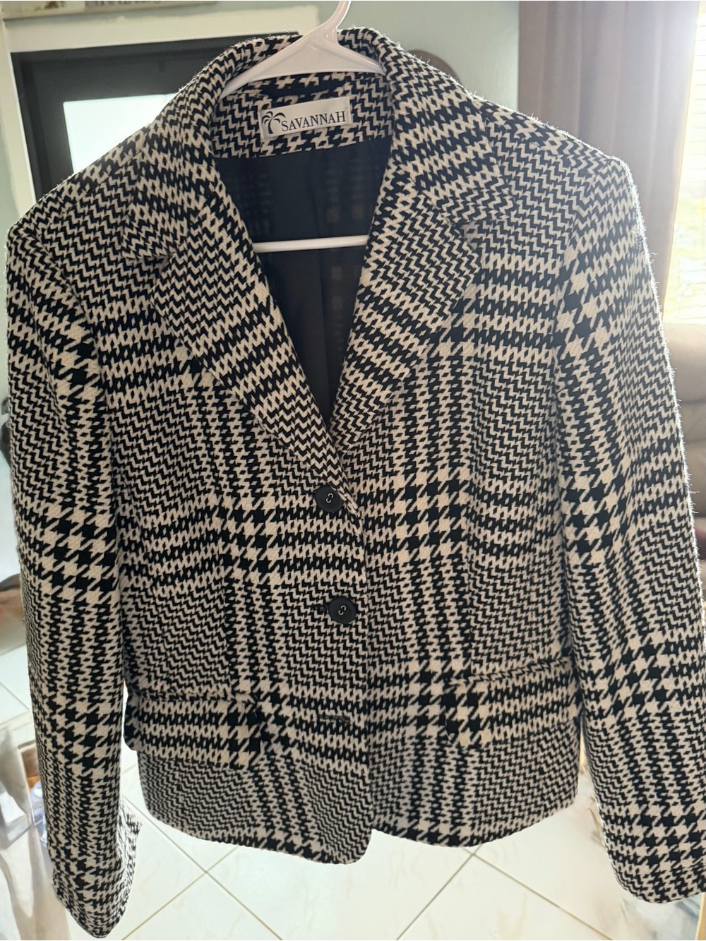 Vintage Savannah Houndstooth Glen Plaid Blazer Black White EU 38 US 8